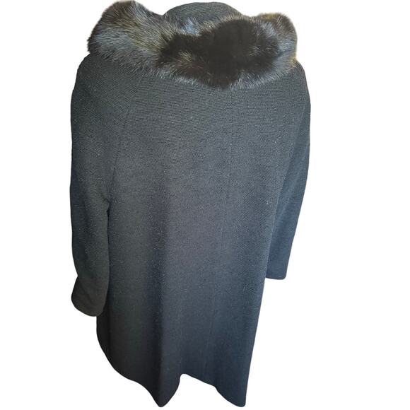 Vintage Betty Rose Black Wool Coat Fur Collar Mob Wife Jacket Small Union Made - Picture 6 of 8